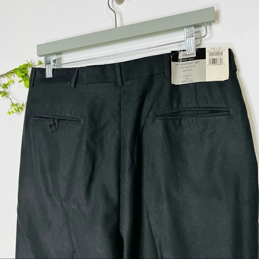 Haggar Black Label Black Pants Classic American Fit Plain Front NWT!